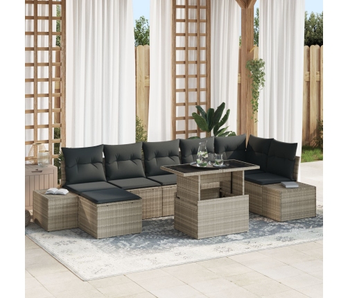 Conjunto de Sofá de Jardín  8 Piezas Gris Mimbre