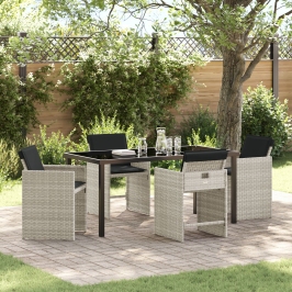 Conjunto de Comedor Jardín  de 5 Piezas con Cojines Gris Claro Poliratán
