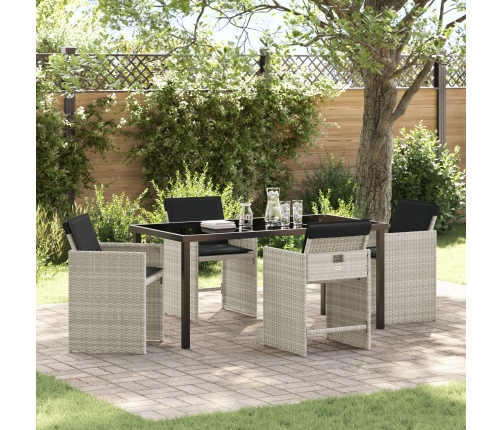 Conjunto de Comedor Jardín  de 5 Piezas con Cojines Gris Claro Poliratán