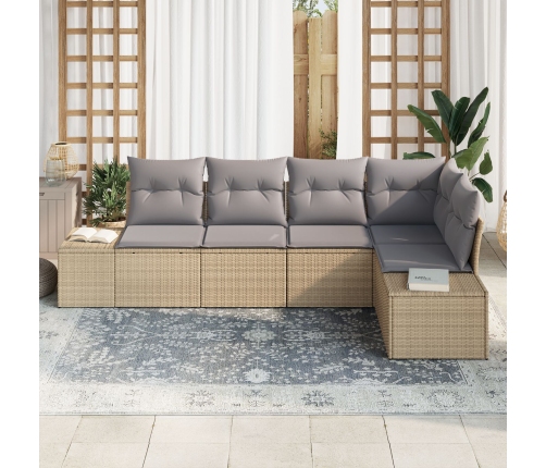 Set de Sofá de Jardín  de 5 Piezas con Cojines Beige Ratán Poliéster