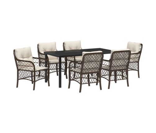 Set de comedor de jardín de 7 piezas  con cojines Marrón polirratán