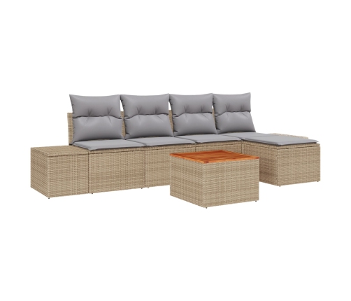 Juego de sofá de jardín de 6 piezas con cojines Beige Poliratán Acacia
