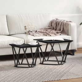 Mesa de Café  Roble negro Marco de metal, superficie de madera