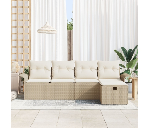 Conjunto de sofá de jardín  de 5 piezas con cojines Beige Ratán PE