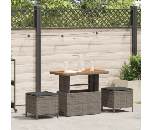 Conjunto de Comedor de Jardín de 3 Piezas con Cojines Gris en Poliratán y Acacia