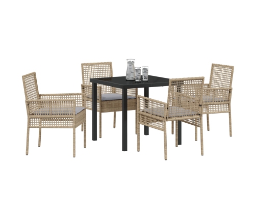 Conjunto de Comedor de Jardín  de 5 Piezas con Cojines Beige de Ratán