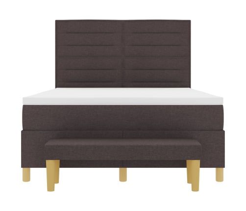 Cama con base de resortes  con colchón y banco marrón oscuro 160x200 cm tela