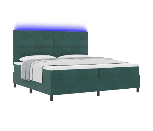 Cama con Somier y Colchón  con LED Verde Oscuro 200x200 cm Terciopelo