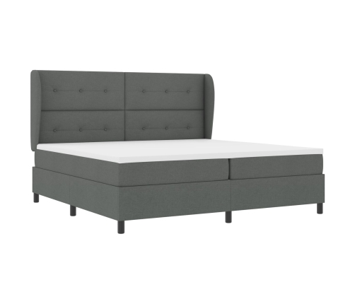 Cama Box Spring con Colchón en Gris Oscuro, 200x200 cm de Tela