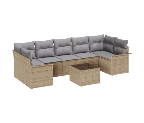 Conjunto de sofá de jardín  de 8 piezas con cojines Beige Ratán Poli
