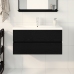 Armario de Pila  con Lavabo Integrado Roble Negro Madera Elaborada, Armario de Pila  Roble Negro 90x38,5x45 cm Madera Elaborada