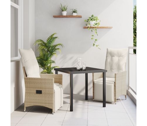 Juego de Comedor de Jardín de 3 Piezas  con Cojines Beige Poliratán
