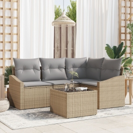 Juego de Sofá de Jardín  Set de 5 Beige Ratán