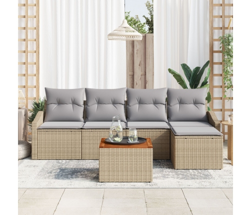 Conjunto de Sofá de Jardín  de 6 Piezas con Cojines Beige Ratán Sintético