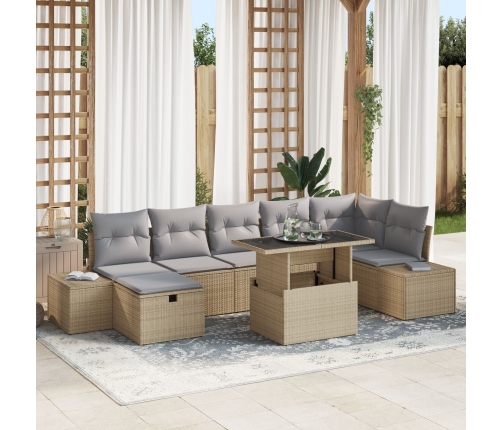 Conjunto de Sofá de Jardín de 8 Piezas con Cojines Beige Ratán