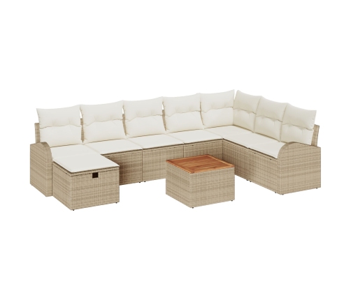 Conjunto de Sofá de Jardín de 9 Piezas con Cojines Beige de Poliratán