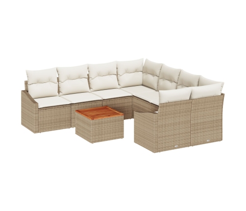 Juego de Sofá de Jardín de 9 Piezas con Cojines Beige Poliratán Acacia