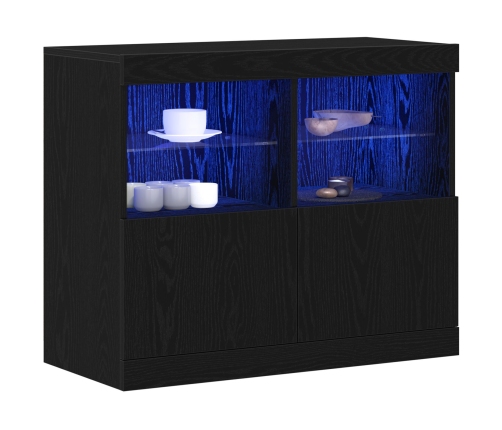 Aparador  con Luces LED Roble Negro 81x37x67 cm
