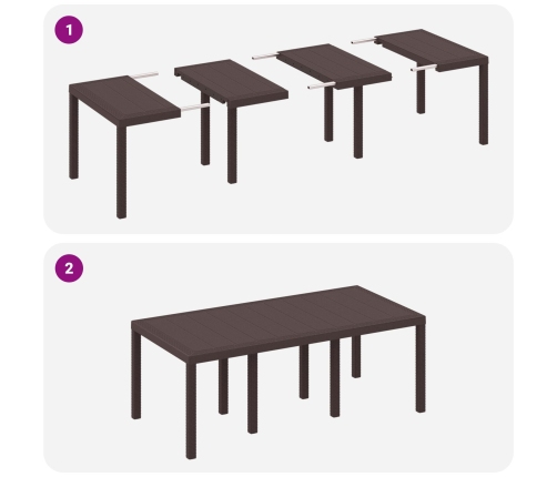 Juego de Comedor de Jardín de 9 Piezas Marrón Polipropileno