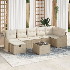 Conjunto de Sofá de Jardín de 8 Piezas con Cojines Beige Ratán de Polietileno