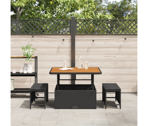Conjunto de Comedor de Jardín de 3 Piezas con Cojines Negro de Poliratán Acacia