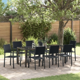 Juego de Comedor de Jardín  de 9 piezas Negro Poly Ratán
