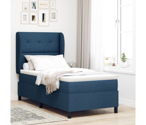 Cama Box Spring  con Colchón Azul 100x200 cm Tela