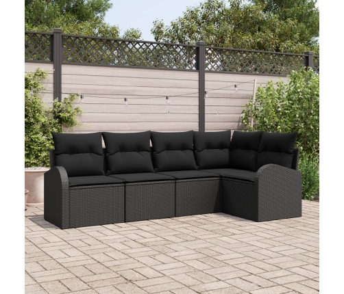 Set de Sofá de Jardín  de 5 Piezas con Cojines Negro Poliratán