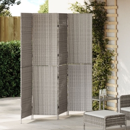 Divisor de habitaciones  4 paneles plegable gris 195x180 cm poli ratán