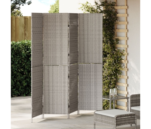 Divisor de habitaciones  4 paneles plegable gris 195x180 cm poli ratán