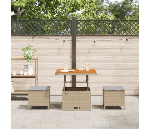 Conjunto de Comedor para Jardín de 3 Piezas con Cojines Beige de Ratán Polímero y Acacia