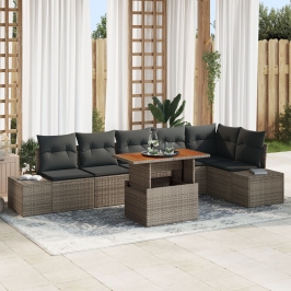 Juego de Comedor de Jardín de 7 Piezas con Cojines Ratán Gris Acacia