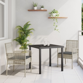 Juego de Comedor de Jardín de 3 Piezas con Cojines Gris Claro de Poliratán