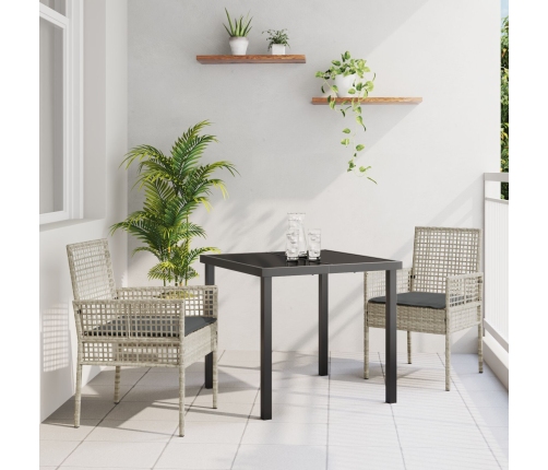 Juego de Comedor de Jardín de 3 Piezas con Cojines Gris Claro de Poliratán