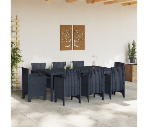 Conjunto de Comedor para Jardín de 9 Piezas con Cojines Anthracite Poliratán