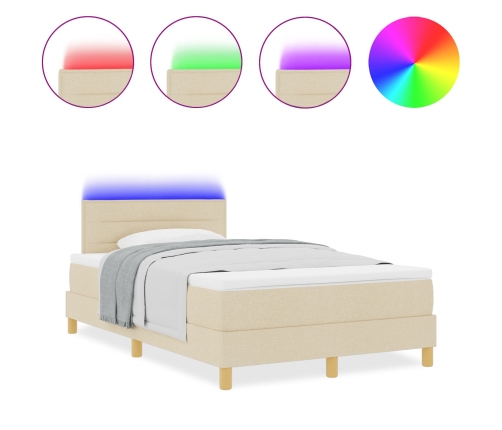 Cama con somier  con colchón y LED crema 120x200 cm tela
