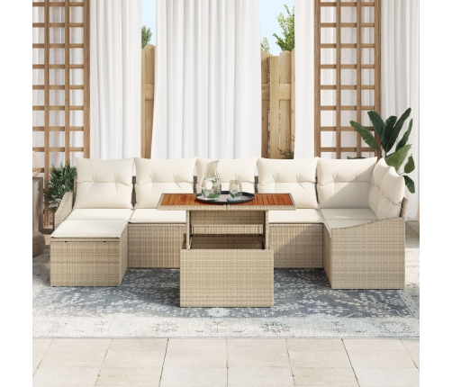 Conjunto de comedor de jardín de 8 piezas con cojines Beige Ratán Acacia