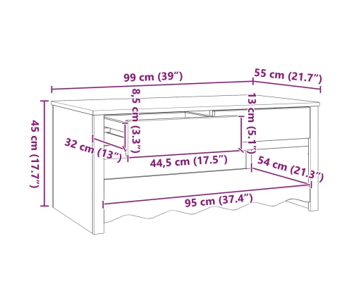 Mesa de Café ""DRAMMEN"" 99x55x45 cm Madera Sólida de Pino