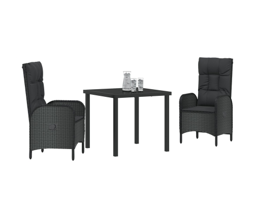 Set de Comedor de Jardín  de 3 Piezas en Ratán Poliéster Negro