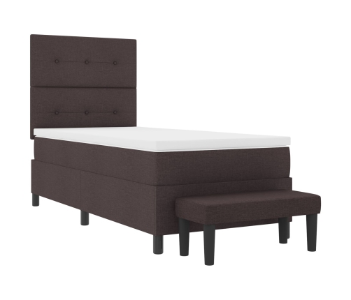 Cama con somier con colchón & banco marrón oscuro 100x200 cm tela