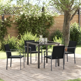 Conjunto de Comedor de Jardín de 5 Piezas con Cojines de Poliratán Negro