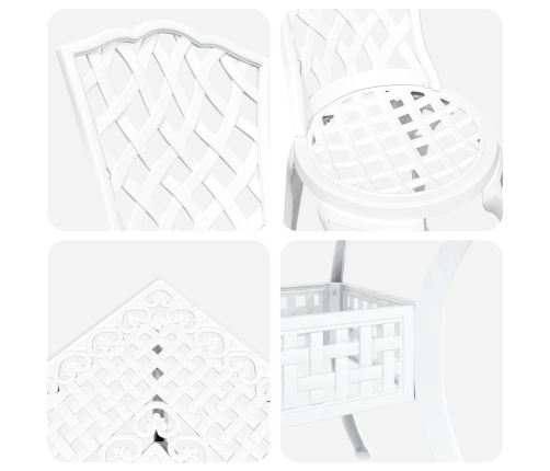 Conjunto de comedor para el jardín de 5 piezas  de aluminio fundido blanco