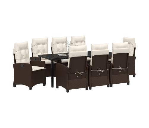 Set de Comedor de Jardín  de 9 Piezas con Cojines Marrón Poliratán