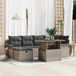 Conjunto de Sofá de Jardín  de 7 Piezas con Cojines Gris Ratán PE