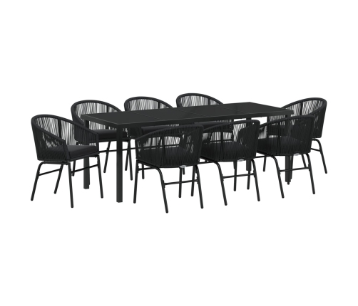 Set de comedor de jardín  de 9 piezas negro de poliratán
