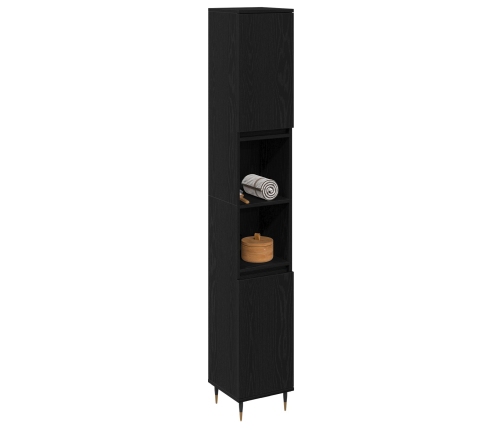 Armario de baño  Negro Roble 30x30x190 cm Madera de ingeniería