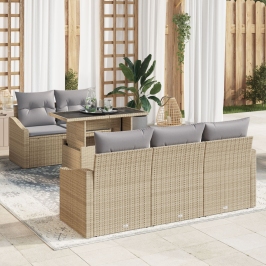 Juego de Sofá de Jardín Set de 6 Beige Ratán Sofá de Exterior