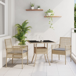 Conjunto de Comedor de Jardín  de 3 Piezas Beige de Ratán Sintético