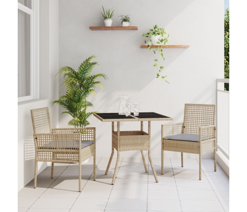 Conjunto de Comedor de Jardín  de 3 Piezas Beige de Ratán Sintético