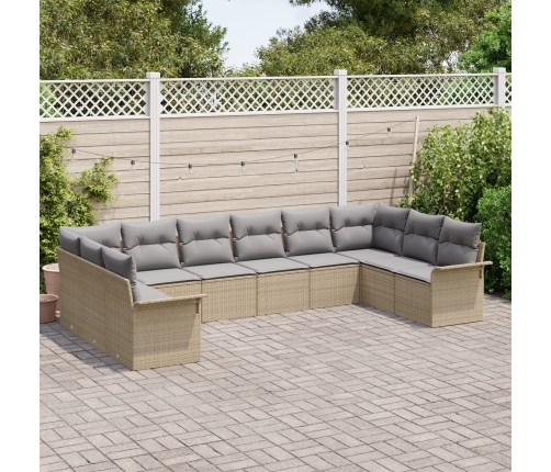 Set de Sofá de Jardín de 10 Piezas con Cojines Ratán Sintético Beige